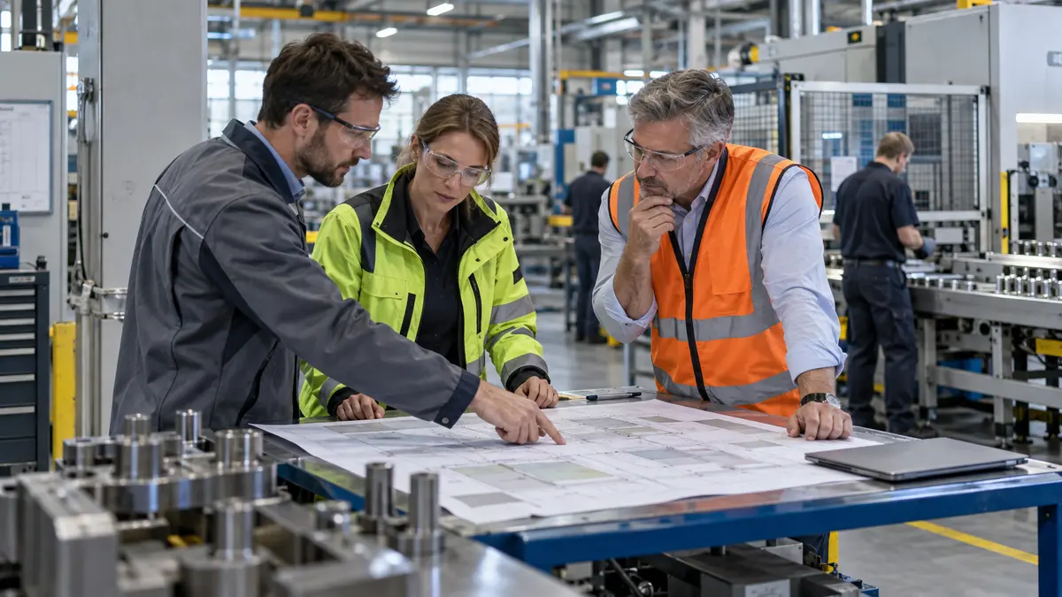 Internal managers and an external specialist reviewing an operational plan