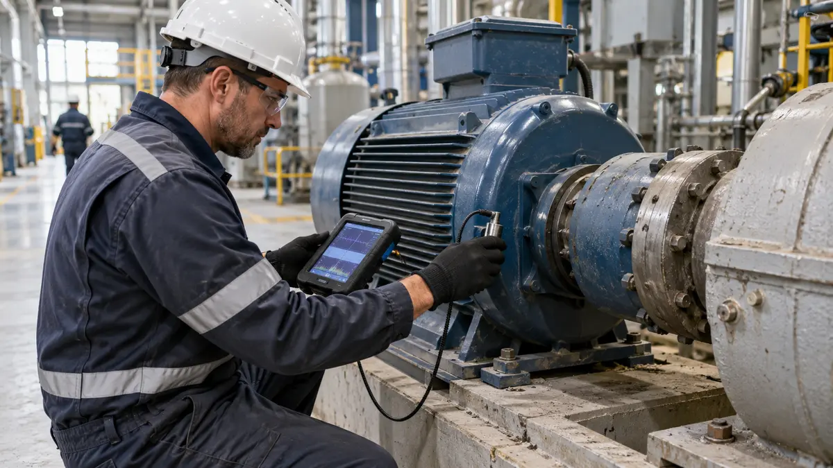 Maintenance technician monitoring the condition of an industrial motor