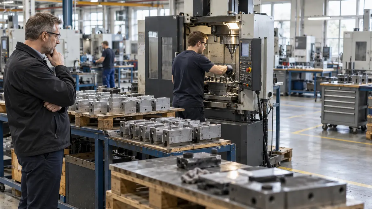 Supervisor observing a bottleneck and queued work in a machining process